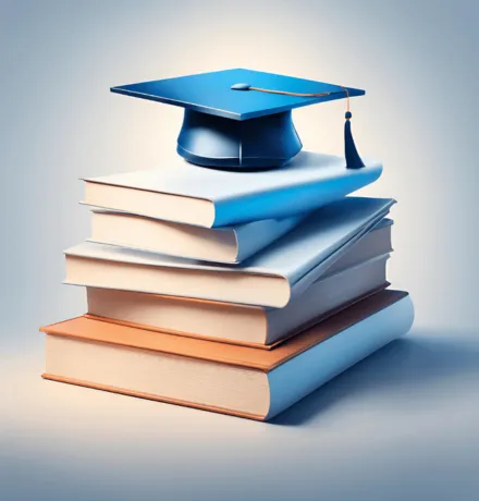 Stack of books with a graduation cap symbolizing knowledge, education, and financial expertise