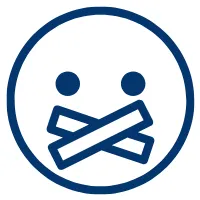 Icon eines Gesichts mit zugeklebtem Mund als Symbol dafür, dass Wissen beim Berater bleibt und nicht beim Kunden ankommt